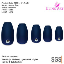 Load image into Gallery viewer, FALSE NAILS BY BLING ART BLUE MATTE BALLERINA COFFIN 24 FAKE LONG ACRYLIC TIPS