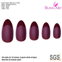 Load image into Gallery viewer, FALSE NAILS BY BLING ART RED BROWN MATTE ALMOND STILETTO 24 FAKE LONG TIPS