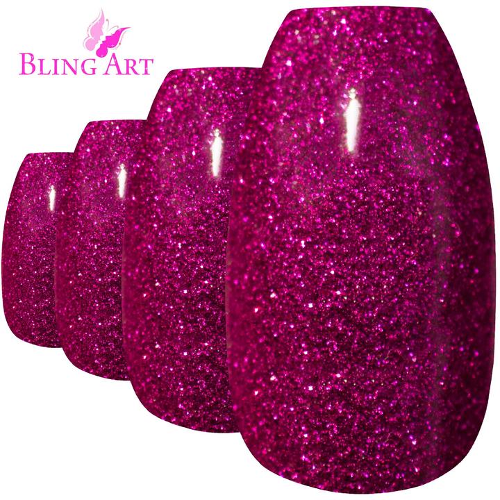 FALSE NAILS BY BLING ART MAGENTA GEL BALLERINA COFFIN 24 FAKE LONG ACRYLIC TIPS