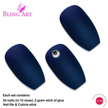 Load image into Gallery viewer, FALSE NAILS BY BLING ART BLUE MATTE BALLERINA COFFIN 24 FAKE LONG ACRYLIC TIPS