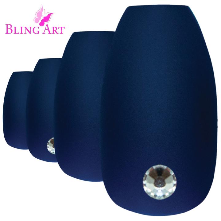 FALSE NAILS BY BLING ART BLUE MATTE BALLERINA COFFIN 24 FAKE LONG ACRYLIC TIPS