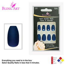 Load image into Gallery viewer, FALSE NAILS BY BLING ART BLUE MATTE BALLERINA COFFIN 24 FAKE LONG ACRYLIC TIPS