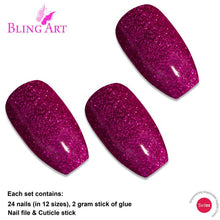 Load image into Gallery viewer, FALSE NAILS BY BLING ART MAGENTA GEL BALLERINA COFFIN 24 FAKE LONG ACRYLIC TIPS