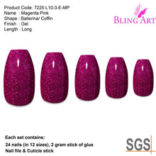Load image into Gallery viewer, FALSE NAILS BY BLING ART MAGENTA GEL BALLERINA COFFIN 24 FAKE LONG ACRYLIC TIPS